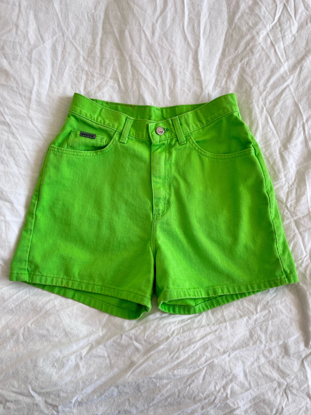 Vintage 1980s Lee Riveted Neon Green Denim Shorts